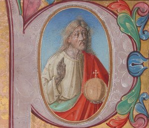 Manuscriptverlichting met Salvator Mundi in een Initiaal P, uit een Koorboek door Italian School