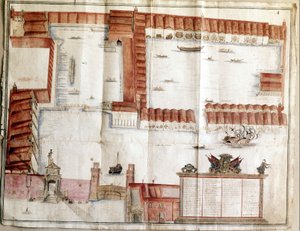 Kaart van het Arsenal van Venetië in 1580.