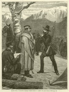 Mazzini bidt en smeekt Ramorino om de weg te hervatten waarop ze het eens waren (gravure) door Italian School