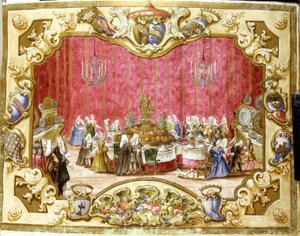 Maaltijd ter ere van de gonfaloniere Zambeccari voor de inzet van de rechterlijke macht. 1720. Bologna, Archivio di stato. door Italian School