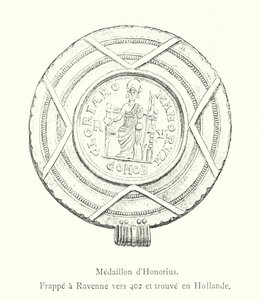 Medaillon van Honorius, Geslagen in Ravenna rond 402 en gevonden in Nederland door Italian School