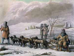 Mannen van Kamtsjatka, met een hondenslee, uit Costumi dei... door Giulio Ferrario, ca. 1820-30 door Italian School