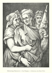 Michelangelo Buonarroti, De Parcen, Collecties van het Pitti-paleis (gravure) door Italian School