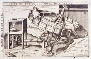 Molen aangedreven door dieren, gravure Italië door Italian School