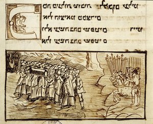 Ms.C.A.2795 Het Joodse volk steekt de Rode Zee over met de Heilige Ark gevolgd door de Egyptenaren, uit het Verhaal van het Joodse Volk door Italian School
