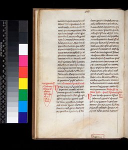 Johannes Belethus, Summa de ecclesiasticis officiis, voorbeeld van een gotisch boekschrift met rubrieken en marginale correcties in rood