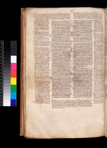 Ms 213. Gregorius IX, Decretales met Apparatus door Bernardo Botone van Parma, F.93v. Hoofdtekst in gotisch boekschrift (littera rotunda)