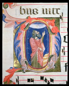 Ms 570 f.105r Geïllustreerde initiaal D met koning David in gebed door Italian School