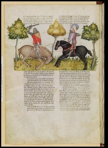 Sir Percivals paard wordt gedood, uit de Queste del Saint Graal, ca. 1380-85 door Italian School