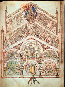 De Hemelse Stad met Christus op de troon, illustratie bij de editie van de originele tekst geschreven door St. Augustinus van Hippo in 413-426, uit De Civitate Dei door Italian School