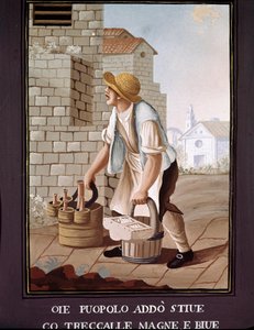 Napolitaanse kleine beroepen: de rondreizende verkoper van levensmiddelen (kruidenier) - (Oud beroep: de rondreizende kruidenier) Aquarel van de 19e eeuw - Napels Museo Nazionale di San Martino
