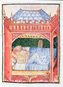 Koppel in een bed, uit Tacuinum Sanitatis door Italian School