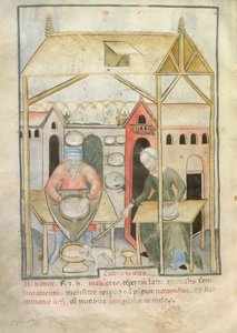 Bereiding van kaas, uit Tacuinum Sanitatis, ca. 1390-1400