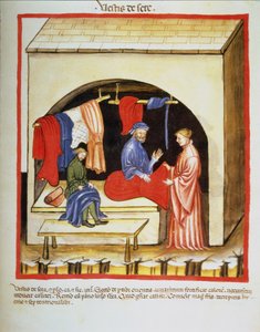 Nova 2644 fol.106r De Kleermakerswinkel: Kleding van Zijde, uit Tacuinum Sanitatis door Italian School
