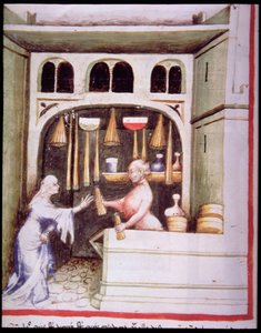 Nova 2644 fol.95v De Kaarsenwinkel, uit Tacuinum Sanitatis door Italian School