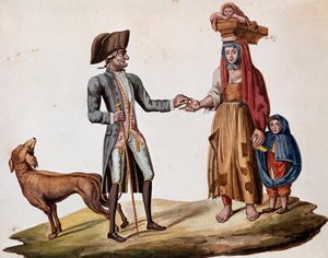 Oude Napolitaanse beroepen: een edelman geeft een munt aan een palmiscian door Italian School
