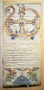 Pagina van een Pontificale met de gebeden en ceremonies die door de bisschop moeten worden uitgevoerd (Ms.724/1-Carta3) Een manuscript uit de 10e eeuw. Rome, Biblioteca Casanatense