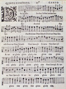 Pagina van de partituur van Concerto 5 in "Canzoni alla francese" door Adriano Banchieri door Italian School