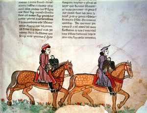 Frederik II: Twee ruiters met valken, uit De Arte Venandi cum Avibus door Italian School