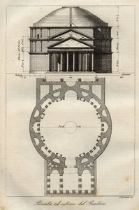 Pantheon van Rome, voltooid rond 125 n.Chr. onder het bewind van Hadrianus - gravure uit 