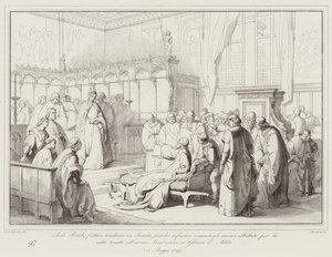 Paolo Barbo, ziek, moedigt de Senaat aan (gravure) door Italian School