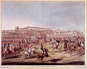 Parade van de Italiaanse cavalerie van het Koninkrijk Italië. Prenten uit het begin van de 19e eeuw door Italian School