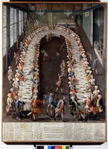 Voorstelling van een banket georganiseerd door de familie Nani. Schilderij uit de 18e eeuw door Italian School