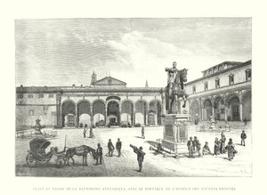 Plein en kerk van de Santissima Annunziata, met de portiek van het weeshuis (gravure) door Italian School