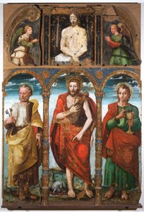 Polyptiek van Sint Jan de Doper met Sint Petrus en Sint Johannes de Evangelist, eerste helft van de 16e eeuw door Italian School