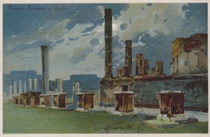 Pompeii - Tempel van Jupiter (kleurenlitho) door Italian School