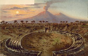 Pompei, Italië, Amfitheater (kleurenlitho) door Italian School