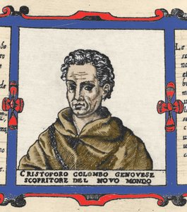 Portret van Christoffel Columbus (1451-1506), detail van de Atlas van Urbano Monte door Italian School