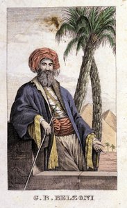 Portret van Giovanni Battista (Gianbattista) Belzoni (1778-1823), Italiaanse ontdekkingsreiziger en archeoloog, die belangrijke archeologische ontdekkingen deed in Egypte. Gravure - in “Viaggio in Egitto e in Nubia” door Belzoni, Milaan door Italian School