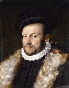 Portret van een Bebaarde Heer, borstbeeld, in een Zwarte Jas met een Witte Kraag door Italian School