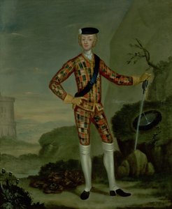 Prins Charles Edward (Bonnie Prince Charlie, 1720-88) in Tartan door Italian School