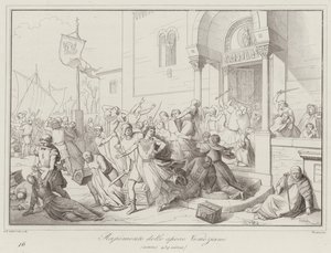 Ontvoering van de Venetiaanse bruiden, 930 (gravure) door Italian School