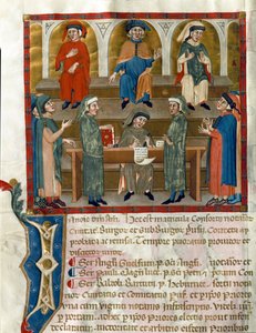 Voorstelling van een notarisstudiepagina uit Matricola del Consorzio dei Notai di Perugia (ms. 972) (Register van de Orde van Notarissen) 1343-1354 Perugia, Biblioteca Comunale Augusta door Italian School
