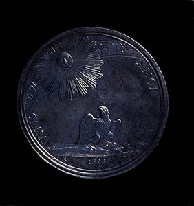 Keerzijde van een portretmedaille van Anna Isabella van Mantua met adelaar die de zon observeert, geslagen in 1698 door Italian School