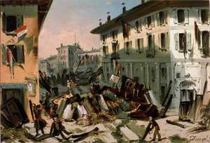 Revoluties van 1848, Vijf Dagen van Milaan: barricades op corso de porta Vercellina op 22 maart door Italian School