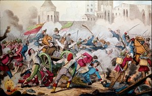 Risorgimento: De gevechten van Palermo op 26 mei 1860. Expeditie van de duizend (rode hemden). Giuseppe Garibaldi tussen Palermo en het volk in opstand (19e eeuw)
