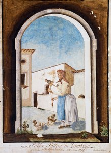 Romagna vrouw, aquarel en inkt, Italië door Italian School