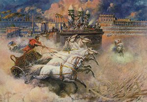 Romeinse wagenmenners (kleurenlitho)