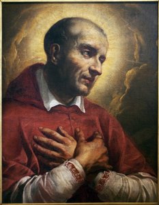 Sint Charles Borromee. Fragment van een anoniem schilderij uit Napels. door Italian School