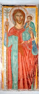 Sint Christoffel Anoniem 14e eeuw fresco Varazze, kapel van het kasteel Invrea, Italië