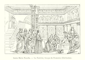 Santa Maria Novella, De Geboorte, fresco van Domenico Ghirlandajo door Italian School