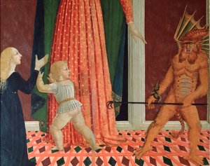 Santa Maria del Soccorso of Maria Hulp der Christenen (Detail van een demon) Schilderij van de Florentijnse school van de 15e eeuw Florence Chiesa di Santo Spirito door Italian School