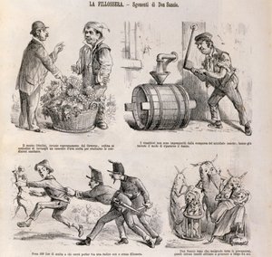 Satirische cartoon gewijd aan de wijnbouwcrisis veroorzaakt door phylloxera, illustratie uit satirische krant Spirito Folletto, 18 september door Italian School