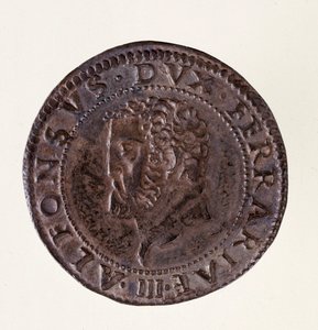Zilveren munt (testone) uit Ferrara: regering van hertog Alfonso II d