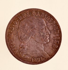Zilveren Italiaanse munt (ecu) uit het koninkrijk Sardinië: regering van Victor Emanuel I (1821) door Italian School