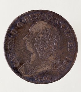 Zilveren Italiaanse munt (halve ecu) uit het koninkrijk Sardinië: regeerperiode van Carlo Emanuele III di Savoia (1701-1773). 1756 door Italian School